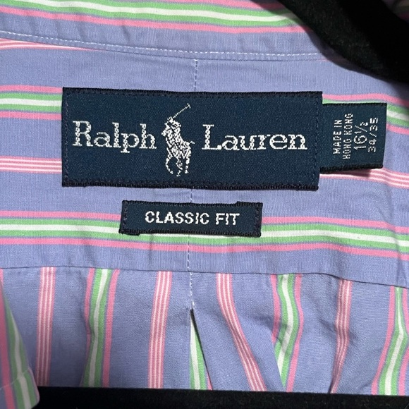 Ralph Lauren Classic Fit Purple Green Pink Stripe Button Down Size 16.5 - Picture 3 of 11